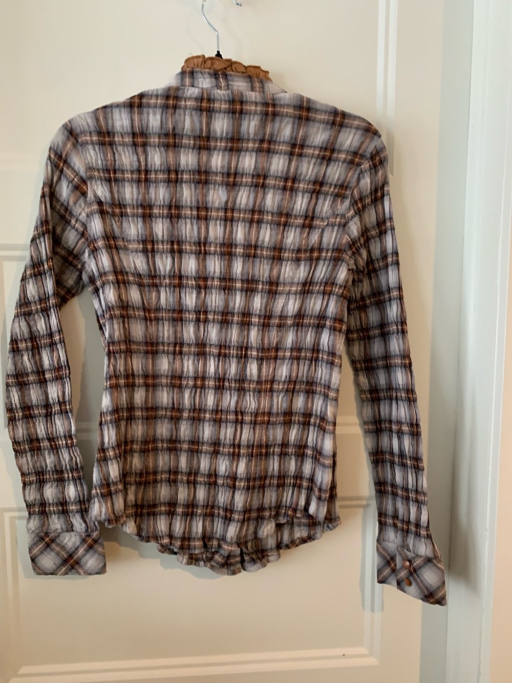 RIO SUD WOMEN's fitted Plaid Button-Up blouse in Brown & grey 100% cotton - Picture 3 of 6